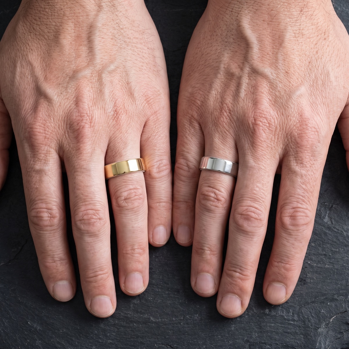 Two hands side by side, each wearing a Pulse ring